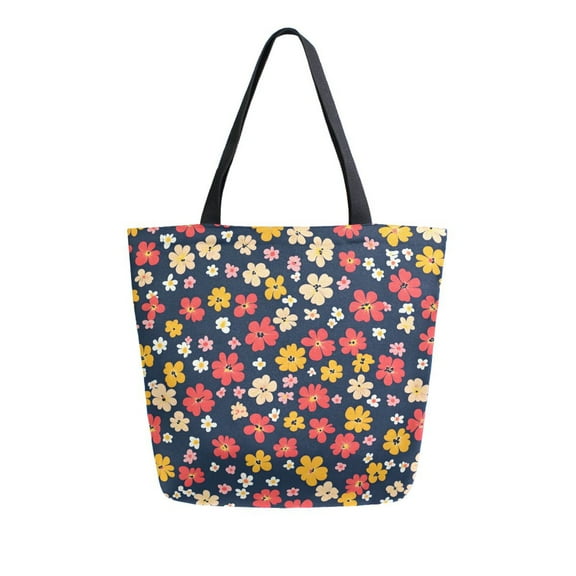 FORMRS Womens Canvas Tote Bag with Zipper Inner Pocket Shoulder Handbag, Small Colorful Flower