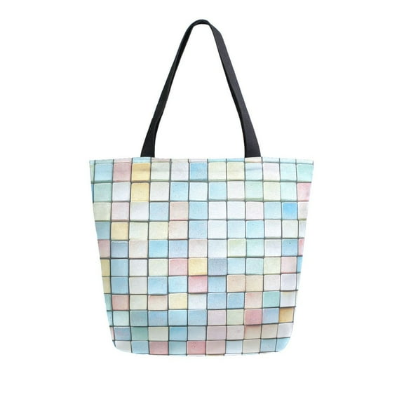 FORMRS Womens Canvas Tote Bag with Zipper Inner Pocket Shoulder Handbag, Small Pastel Pattern