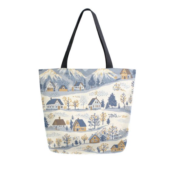 FORMRS Womens Canvas Tote Bag with Zipper Inner Pocket Shoulder Handbag, Snowy Mountains