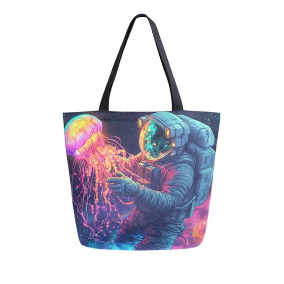 FORMRS Womens Canvas Tote Bag with Zipper Inner Pocket Shoulder Handbag, Space Astronaut