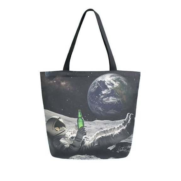 FORMRS Womens Canvas Tote Bag with Zipper Inner Pocket Shoulder Handbag, Space Earth