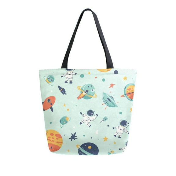 FORMRS Womens Canvas Tote Bag with Zipper Inner Pocket Shoulder Handbag, Space Patterns