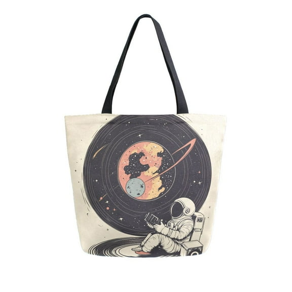 FORMRS Womens Canvas Tote Bag with Zipper Inner Pocket Shoulder Handbag, Space Record