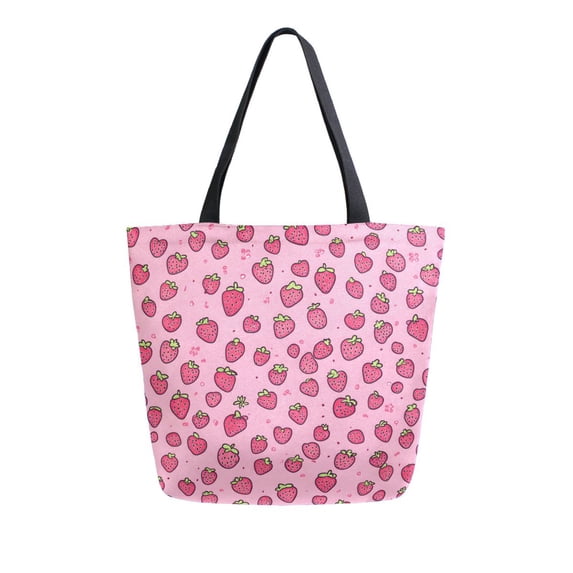 FORMRS Womens Canvas Tote Bag with Zipper Inner Pocket Shoulder Handbag, Strawberry Bliss