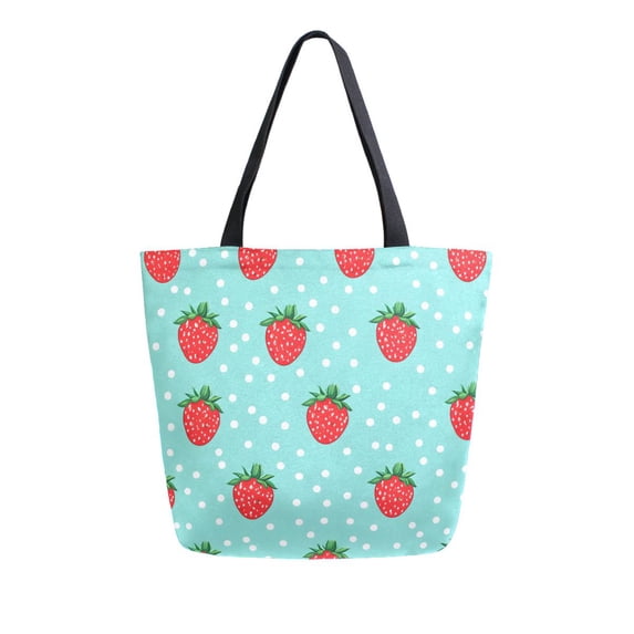 FORMRS Womens Canvas Tote Bag with Zipper Inner Pocket Shoulder Handbag, Strawberry Pattern