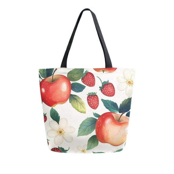 FORMRS Womens Canvas Tote Bag with Zipper Inner Pocket Shoulder Handbag, Strawberry Pattern