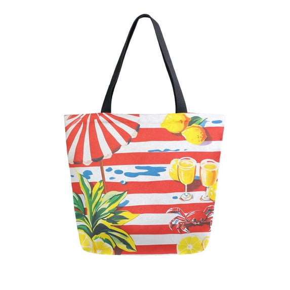 FORMRS Womens Canvas Tote Bag with Zipper Inner Pocket Shoulder Handbag, Striped Lemon