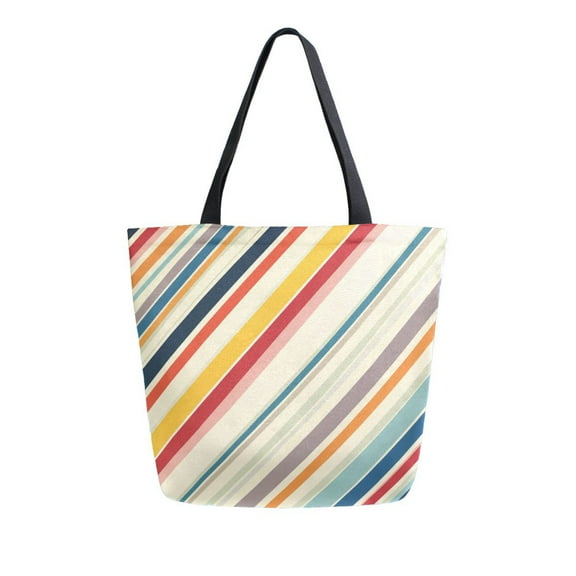 FORMRS Womens Canvas Tote Bag with Zipper Inner Pocket Shoulder Handbag, Striped Pattern