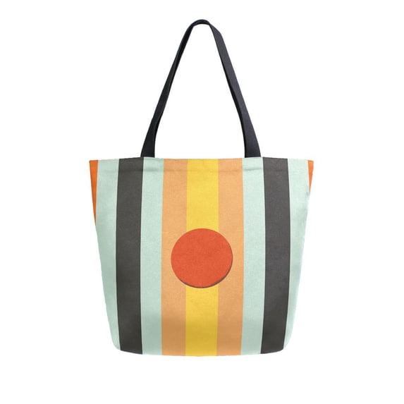 FORMRS Womens Canvas Tote Bag with Zipper Inner Pocket Shoulder Handbag, Stripes and Circle