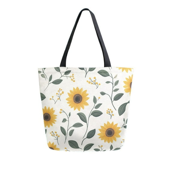 FORMRS Womens Canvas Tote Bag with Zipper Inner Pocket Shoulder Handbag, Sunflower Pattern