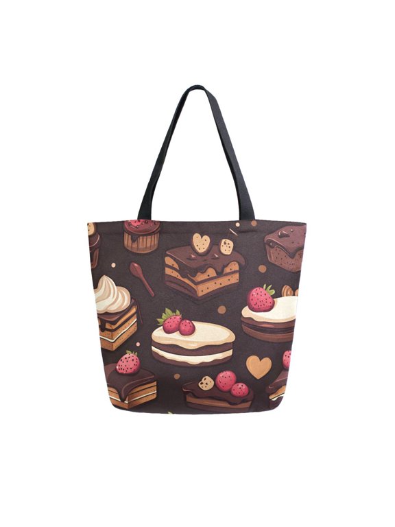 Womens Canvas Tote Bag with Zipper Inner Pocket Shoulder Handbag, Sweet Cakes