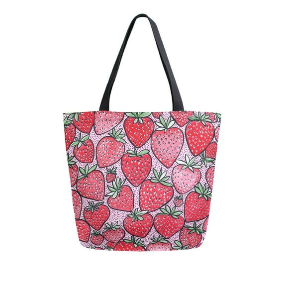 FORMRS Womens Canvas Tote Bag with Zipper Inner Pocket Shoulder Handbag, Sweet Strawberry