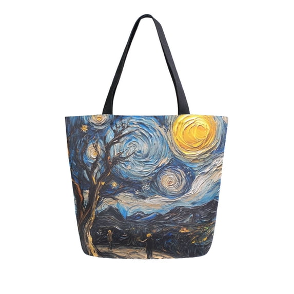 FORMRS Womens Canvas Tote Bag with Zipper Inner Pocket Shoulder Handbag, Swirling Starry Sky