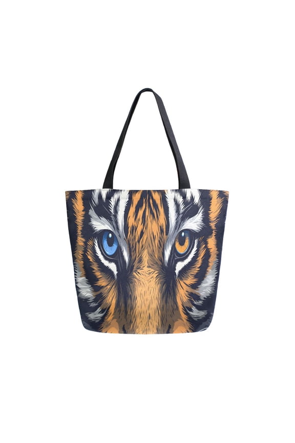Womens Canvas Tote Bag with Zipper Inner Pocket Shoulder Handbag, Tiger Eyes Pattern