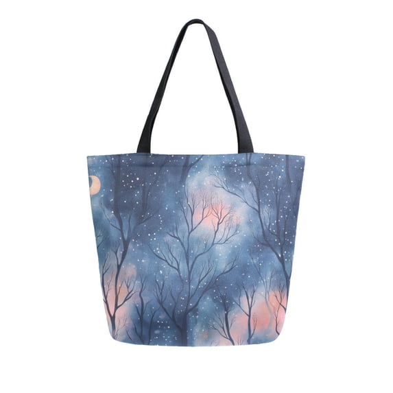 FORMRS Womens Canvas Tote Bag with Zipper Inner Pocket Shoulder Handbag, Trees in The Night