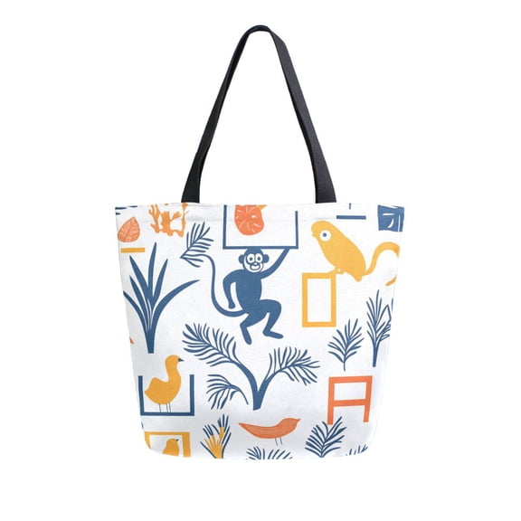 FORMRS Womens Canvas Tote Bag with Zipper Inner Pocket Shoulder Handbag, Tropical Jungle Vibes
