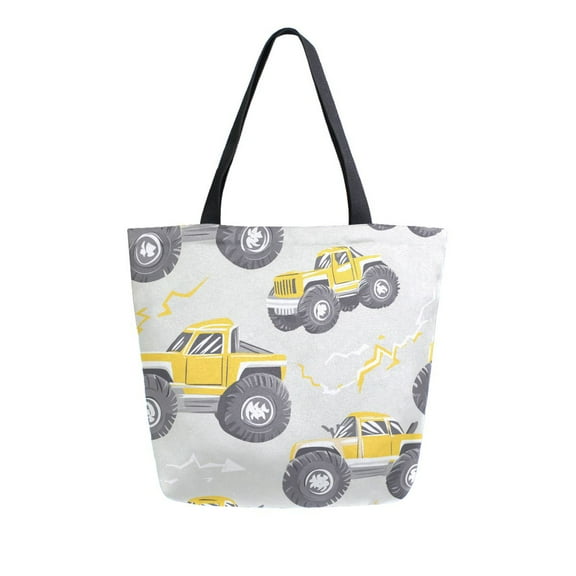 FORMRS Womens Canvas Tote Bag with Zipper Inner Pocket Shoulder Handbag, Trucks Pattern