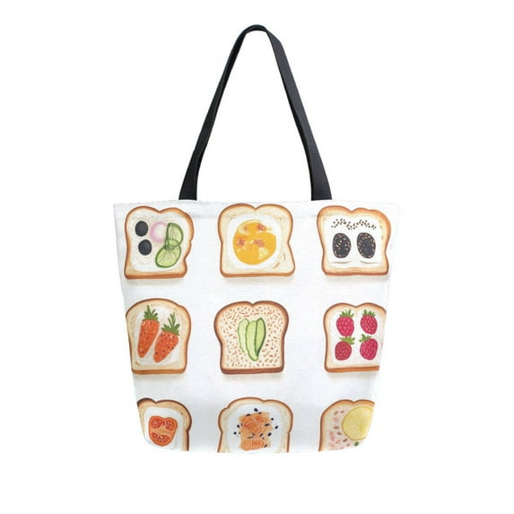 FORMRS Womens Canvas Tote Bag with Zipper Inner Pocket Shoulder Handbag, Various Toasts