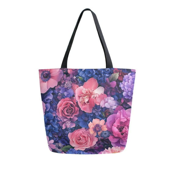 FORMRS Womens Canvas Tote Bag with Zipper Inner Pocket Shoulder Handbag, Vibrant Art Flowers