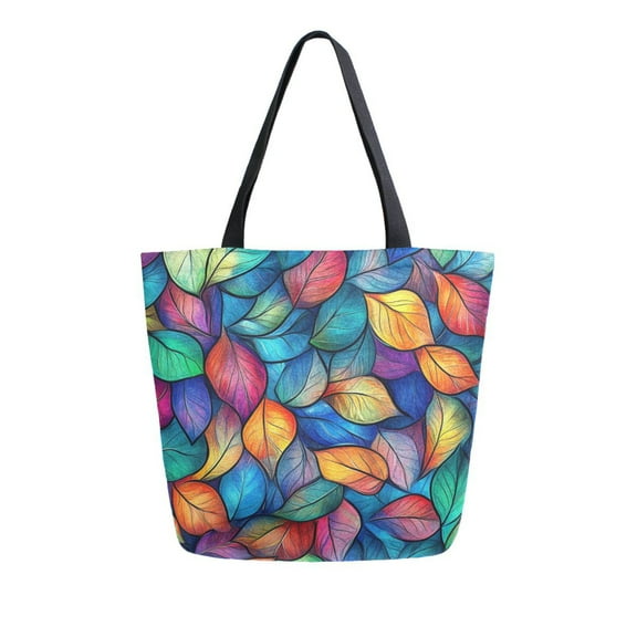 FORMRS Womens Canvas Tote Bag with Zipper Inner Pocket Shoulder Handbag, Vibrant Art Leaves Pattern