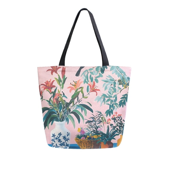 FORMRS Womens Canvas Tote Bag with Zipper Inner Pocket Shoulder Handbag, Vibrant Flowers