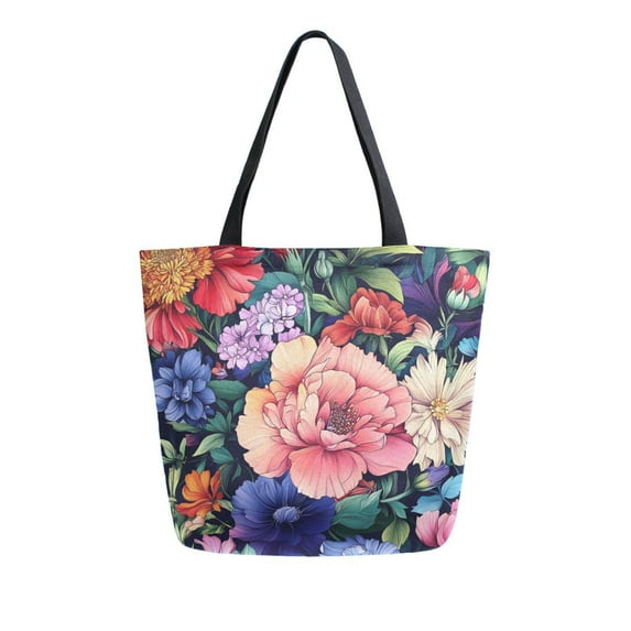 FORMRS Womens Canvas Tote Bag with Zipper Inner Pocket Shoulder Handbag, Vibrant Pink Floral Pattern