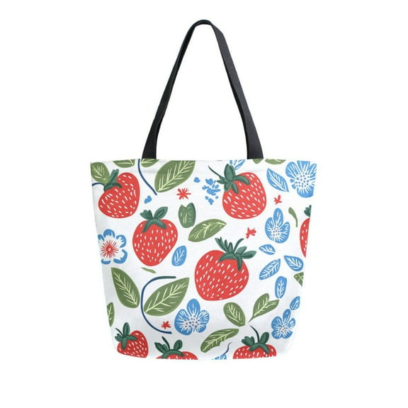FORMRS Womens Canvas Tote Bag with Zipper Inner Pocket Shoulder Handbag, Vibrant Strawberries