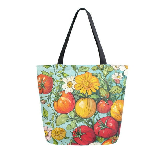 FORMRS Womens Canvas Tote Bag with Zipper Inner Pocket Shoulder Handbag, Vibrant Tomatoes