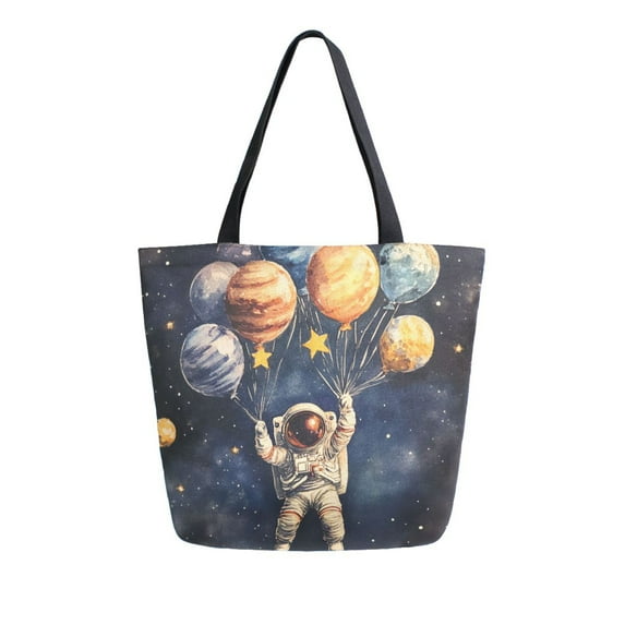 FORMRS Womens Canvas Tote Bag with Zipper Inner Pocket Shoulder Handbag, Watercolor Astronaut