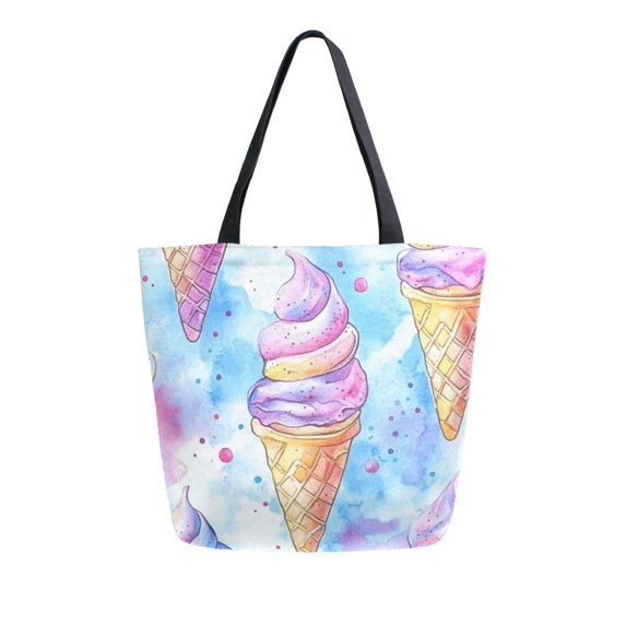 FORMRS Womens Canvas Tote Bag with Zipper Inner Pocket Shoulder Handbag, Watercolor Ice Cream Pattern