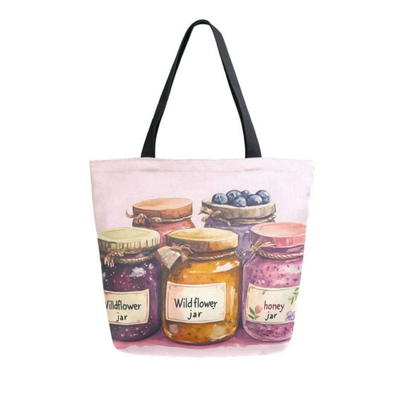 FORMRS Womens Canvas Tote Bag with Zipper Inner Pocket Shoulder Handbag, Watercolor Jam