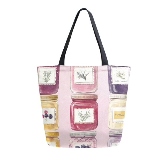 FORMRS Womens Canvas Tote Bag with Zipper Inner Pocket Shoulder Handbag, Watercolor Jar