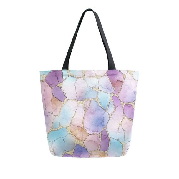 FORMRS Womens Canvas Tote Bag with Zipper Inner Pocket Shoulder Handbag, Watercolor Marble Pattern