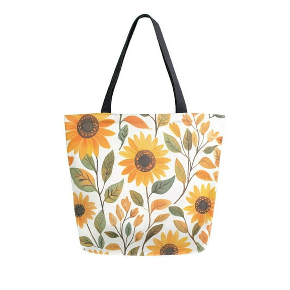FORMRS Womens Canvas Tote Bag with Zipper Inner Pocket Shoulder Handbag, Watercolor Sunflowers