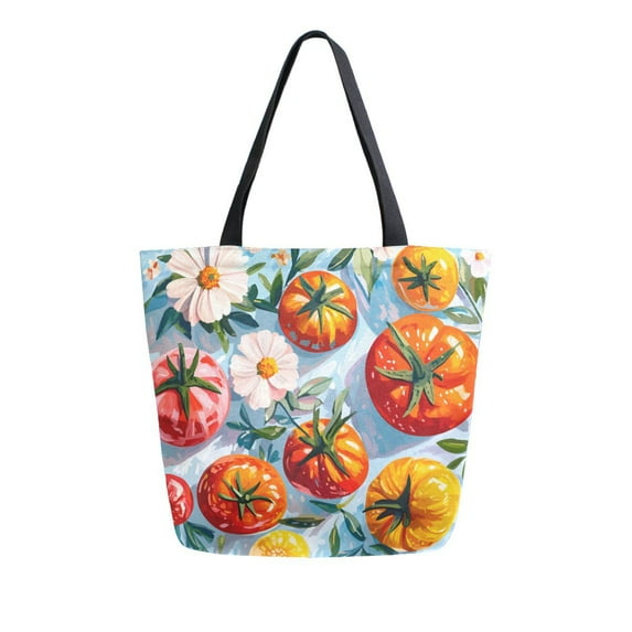FORMRS Womens Canvas Tote Bag with Zipper Inner Pocket Shoulder Handbag, Watercolor Tomatoes