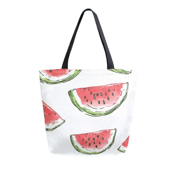 FORMRS Womens Canvas Tote Bag with Zipper Inner Pocket Shoulder Handbag, Watermelon Pattern