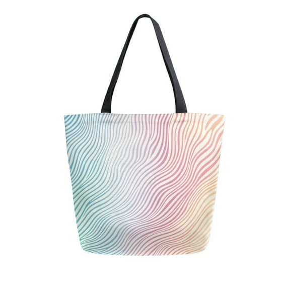 FORMRS Womens Canvas Tote Bag with Zipper Inner Pocket Shoulder Handbag, Wavy Striped
