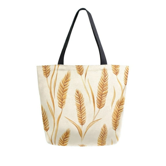 FORMRS Womens Canvas Tote Bag with Zipper Inner Pocket Shoulder Handbag, Wheat Ears Pattern