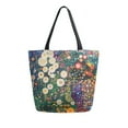 thumbnail image 1 of FORMRS Womens Canvas Tote Bag with Zipper Inner Pocket Shoulder Handbag, White Floral Garden, 1 of 7