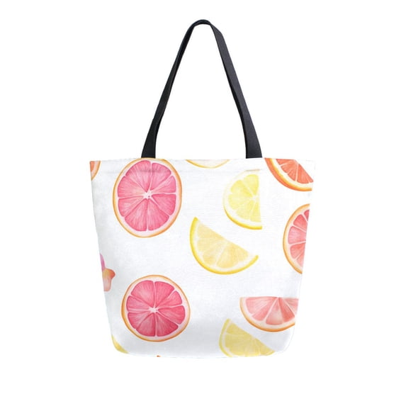 FORMRS Womens Canvas Tote Bag with Zipper Inner Pocket Shoulder Handbag, White Grapefruit Slices