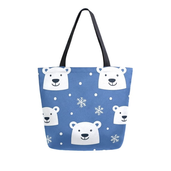 FORMRS Womens Canvas Tote Bag with Zipper Inner Pocket Shoulder Handbag, White Polar Bear