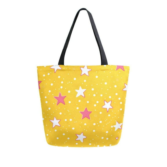 FORMRS Womens Canvas Tote Bag with Zipper Inner Pocket Shoulder Handbag, White Stars