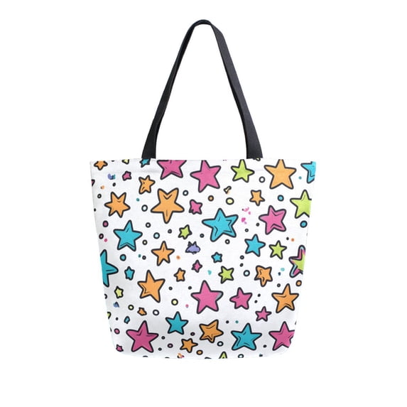 FORMRS Womens Canvas Tote Bag with Zipper Inner Pocket Shoulder Handbag, White Stars