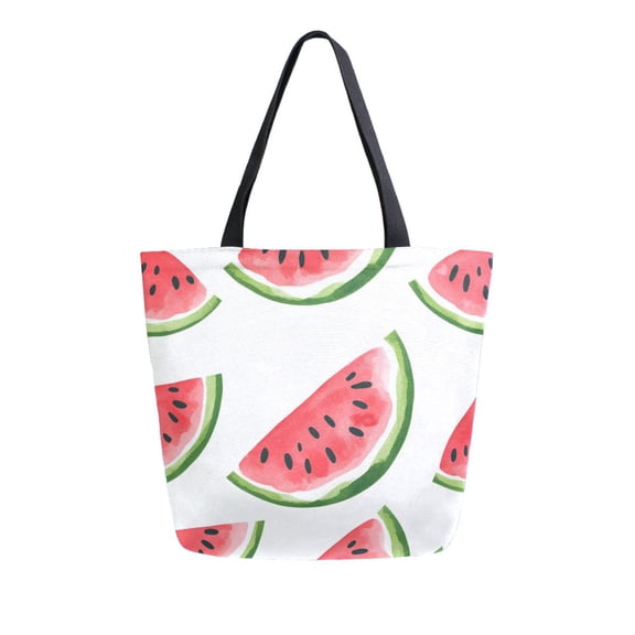 FORMRS Womens Canvas Tote Bag with Zipper Inner Pocket Shoulder Handbag, White Watermelon
