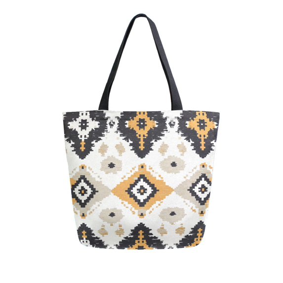 FORMRS Womens Canvas Tote Bag with Zipper Inner Pocket Shoulder Handbag, White and Black