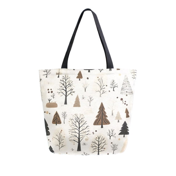FORMRS Womens Canvas Tote Bag with Zipper Inner Pocket Shoulder Handbag, Winter Forest