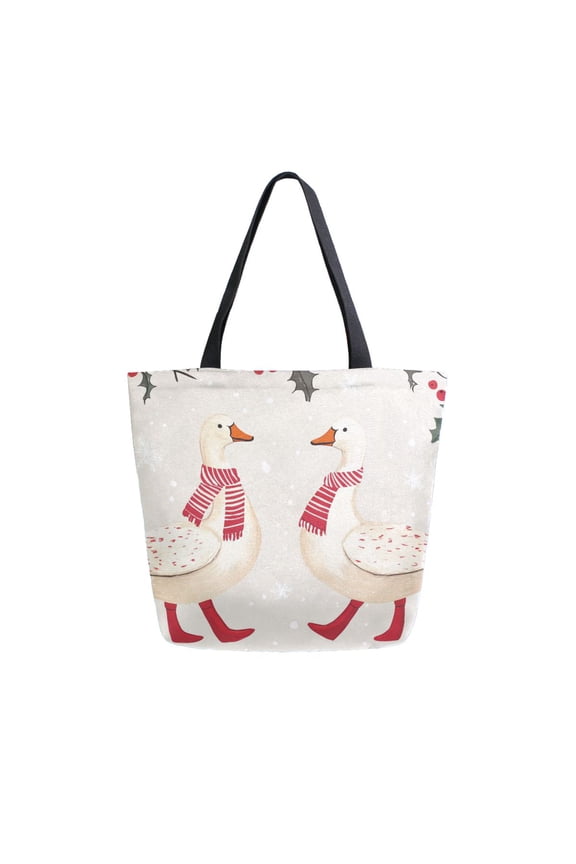 Womens Canvas Tote Bag with Zipper Inner Pocket Shoulder Handbag, Winter Geese