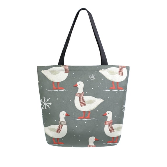 FORMRS Womens Canvas Tote Bag with Zipper Inner Pocket Shoulder Handbag, Winter Goose