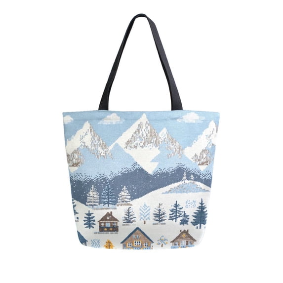 FORMRS Womens Canvas Tote Bag with Zipper Inner Pocket Shoulder Handbag, Winter Village Serenity
