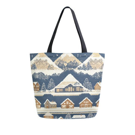 FORMRS Womens Canvas Tote Bag with Zipper Inner Pocket Shoulder Handbag, Winter Village